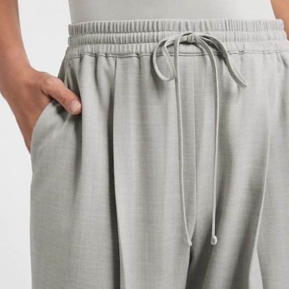 EXPRESS Womens Grey High Waisted Pleated Ankle Pant Drawstring Dress Casual Sz L - Picture 3 of 11